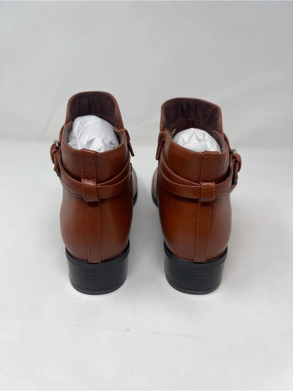 Ashro Menna Ankle Boots Womens‎ Size 8 Brown Luggage Faux Leather Buckle Zip New